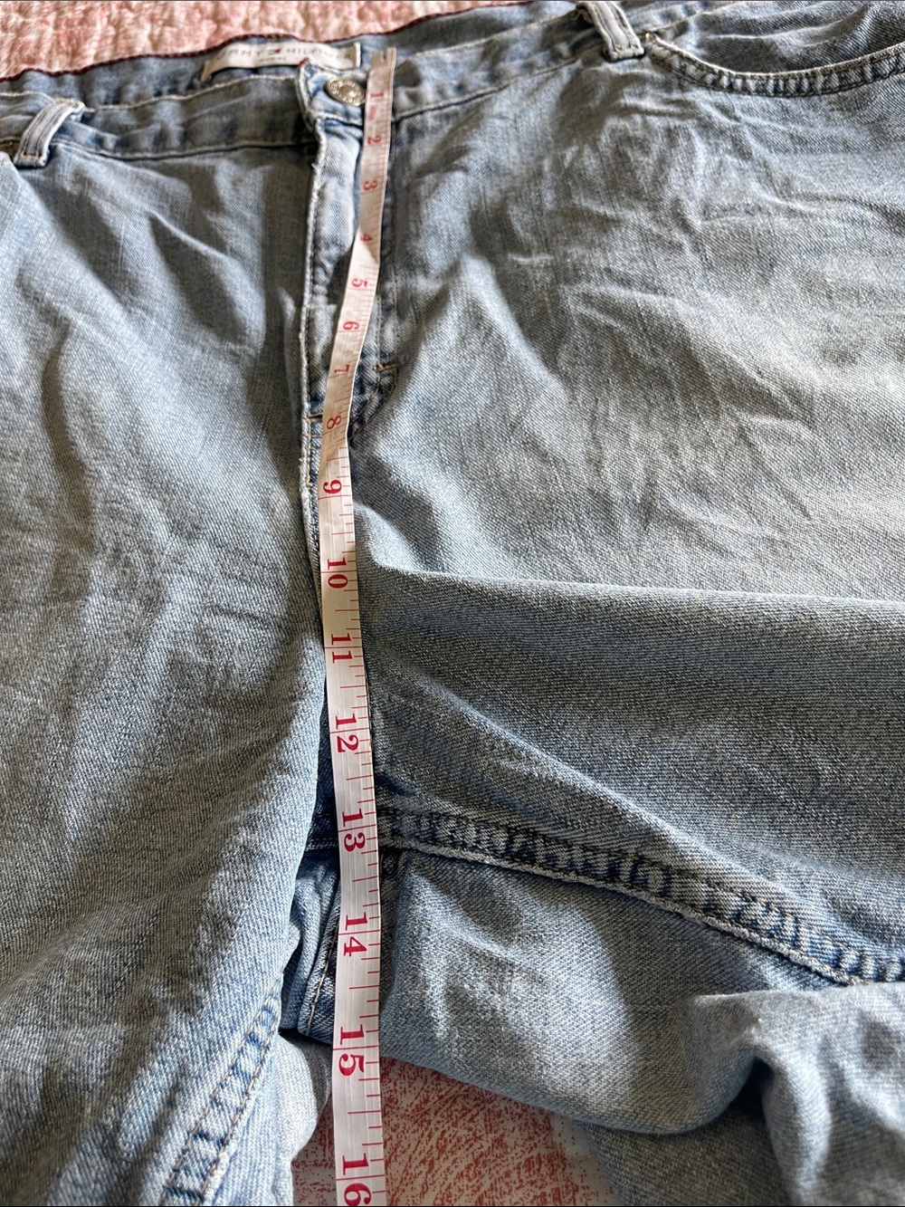 Tommy Hilfiger Light Wash Denim Shorts with Red Trim - Picture 5 of 7